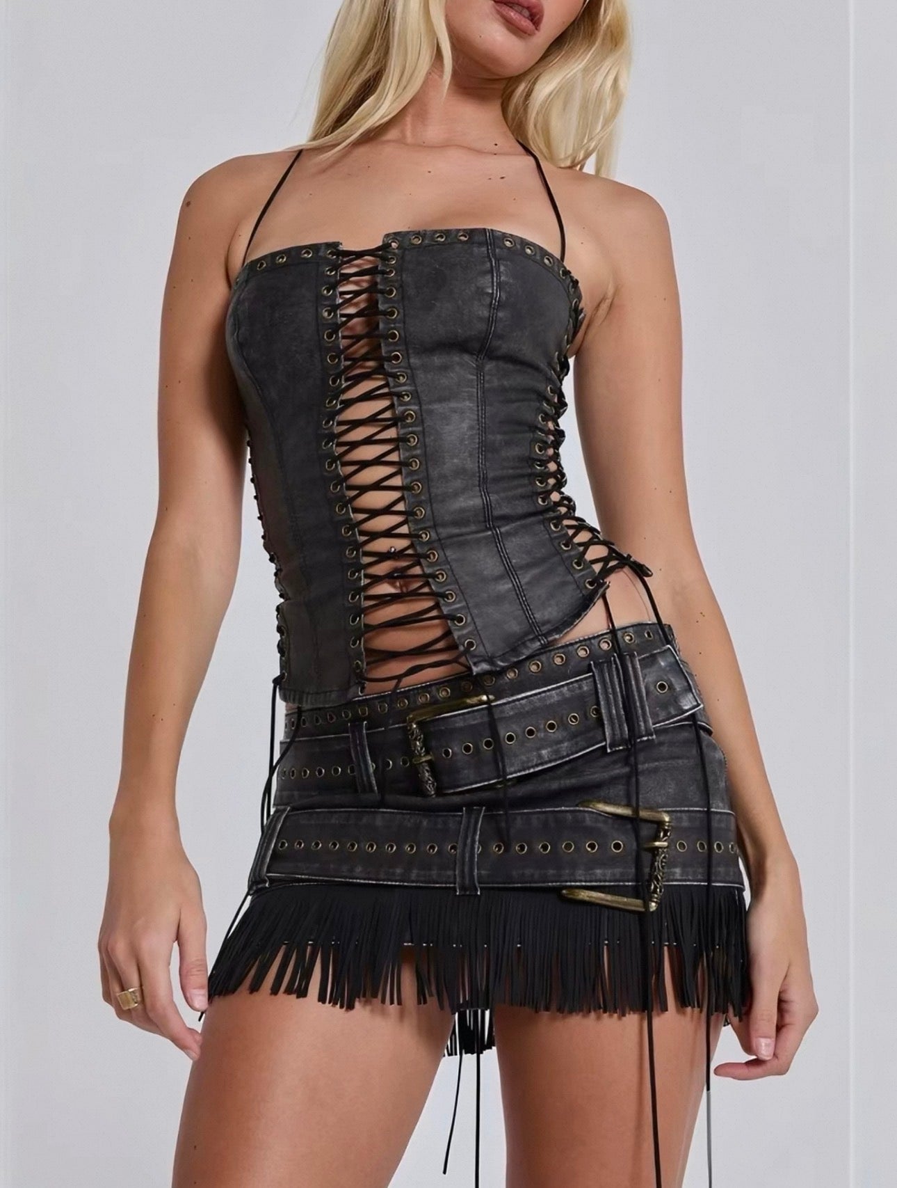 "CYBER_MOTO" LACE-UP CORSET